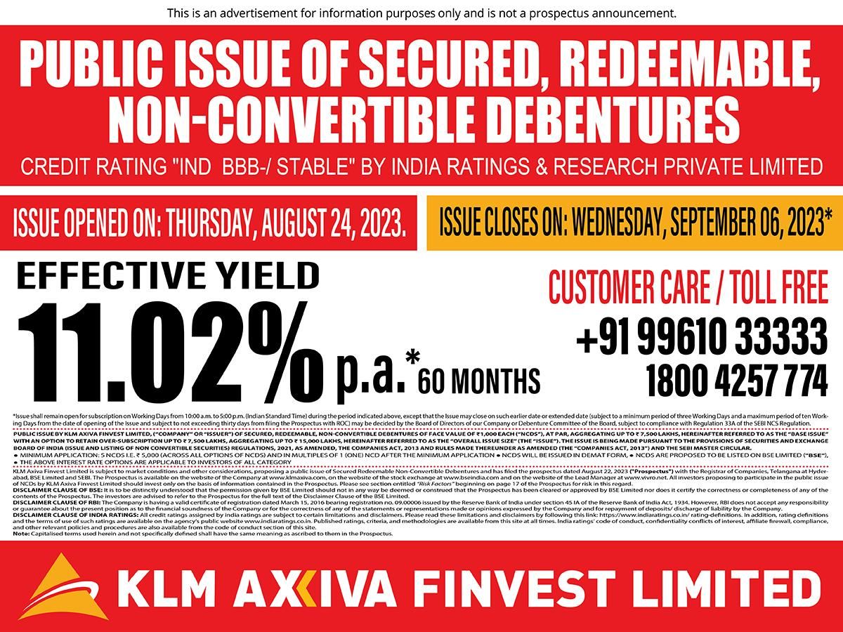 KLM Axiva Finvest to raise up to INR 15,000 lakhs via non-convertible debentures