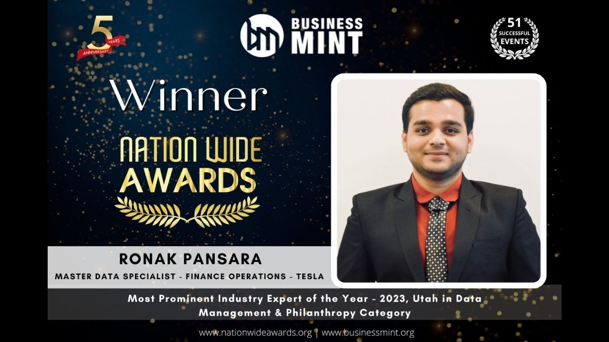 Ronak Pansara Honored as Most Prominent Industry Expert of the Year – 2023, Utah by Business Mint: A Visionary in Data Management and Philanthropy