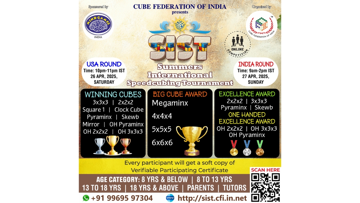 Cube Federation of India and Mindgamez Announce 18th Online Rubik’s SpeedCubing Tournament 2025